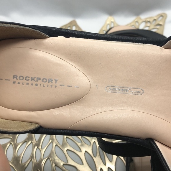 ROCKPORT Walkability Black Leather Ankle Strap Crisscross Vamp Flat Sandals S/9 - Picture 9 of 11